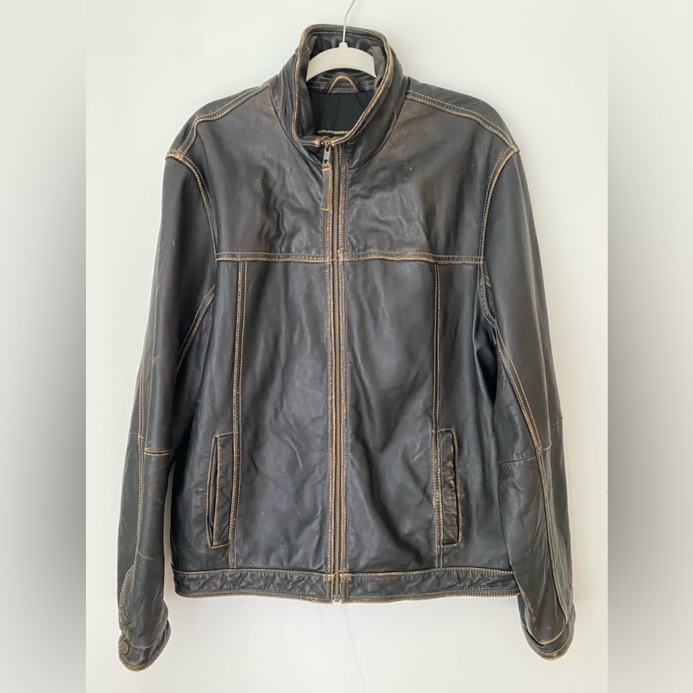 Tommy Bahama Leather Jacket Men’s Large Vintage Bomber